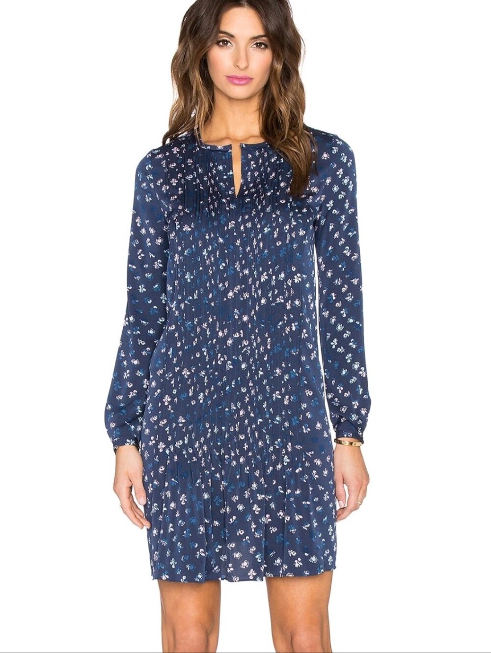 Diane Von Furstenberg Pleated Dress | 8 | Navy